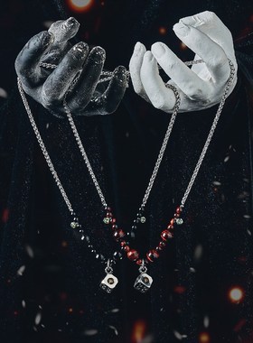 速发GUXI【】暗黑风复古黑玛瑙项链男生高级感小众设计毛衣链简约