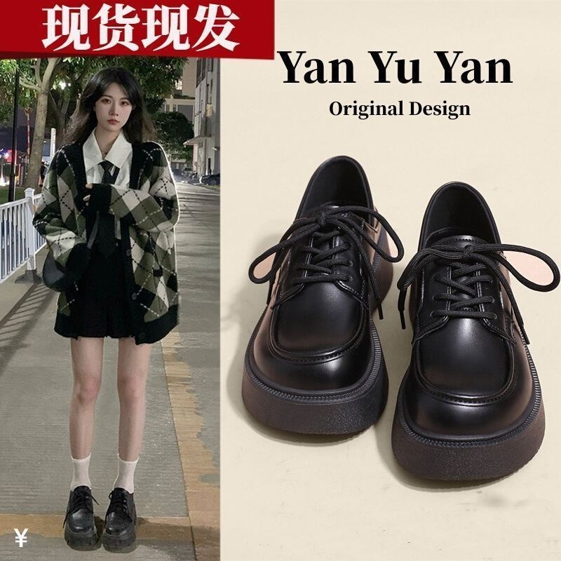 现货速发摇滚辣妹复古风小春秋2024新款百搭森系厚底增高单鞋子