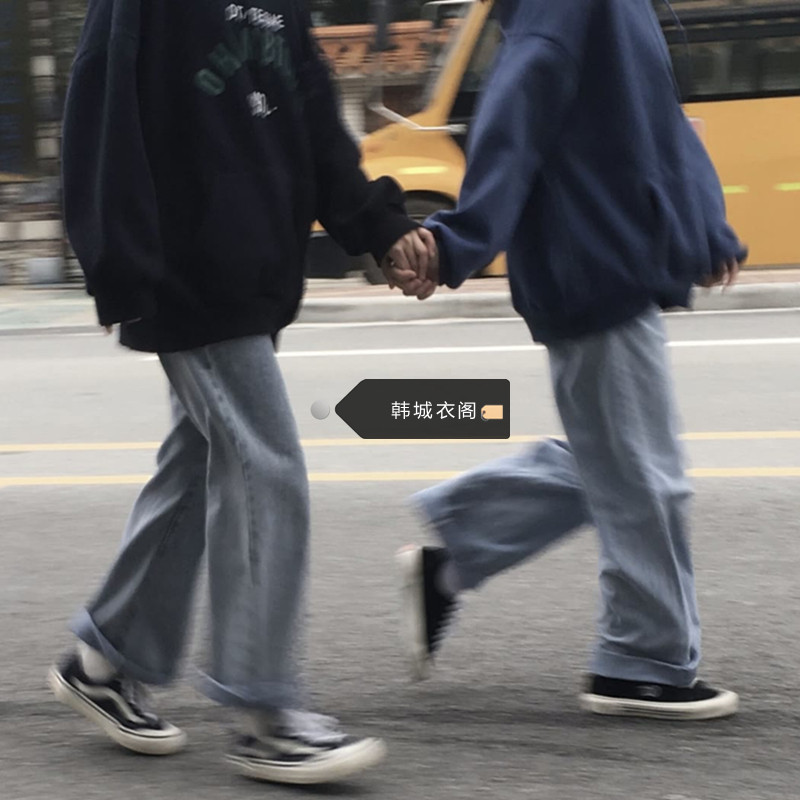 速发牛仔裤女直筒宽松高腰小个子秋季学生闺蜜装休闲复古阔腿老爹