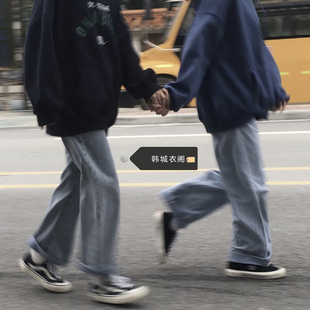 速发牛仔裤女直筒宽松高腰小个子秋季学生闺蜜装休闲复古阔腿老爹