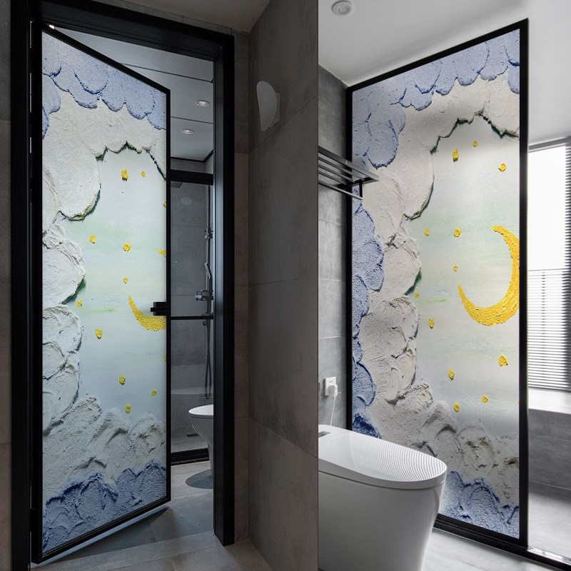 速发磨砂玻璃静电贴纸防窥光走防艺术油画厕所纸生间门窗户窗花卫