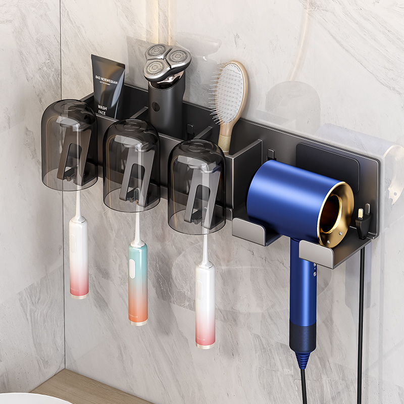 速发枪间牙刷架子置物杯免打孔漱口架吹风机一体卫生灰壁挂式电动