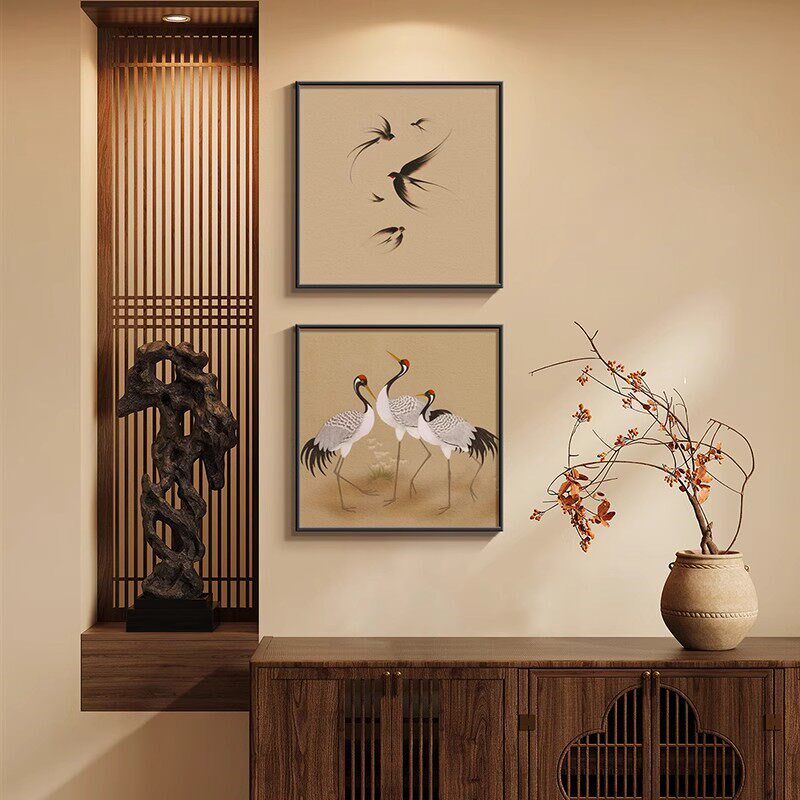 速发竹报平安斗柜挂画宋代美学客厅餐厅装饰画正方形卧室床头竹子