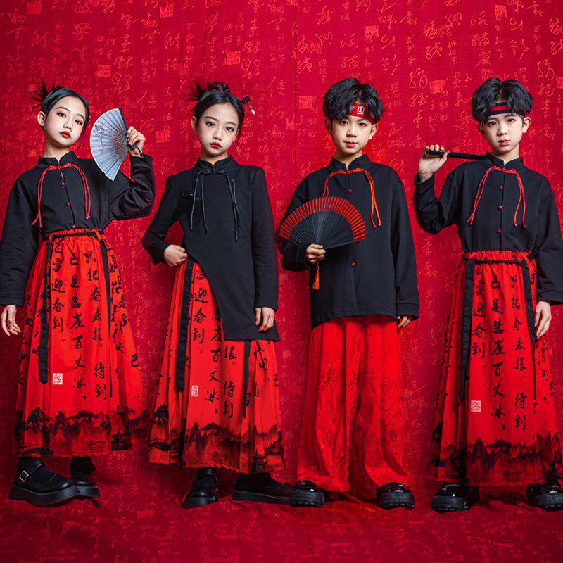 速发中国风少儿元旦合唱服出演男孩国学汉服孩民族舞蹈马面裙表演