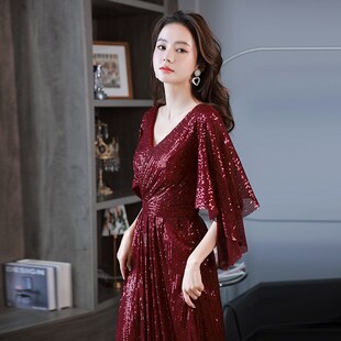 速发娘码敬酒服新演结婚加肥宴会高端大出主持人酒红色晚礼服