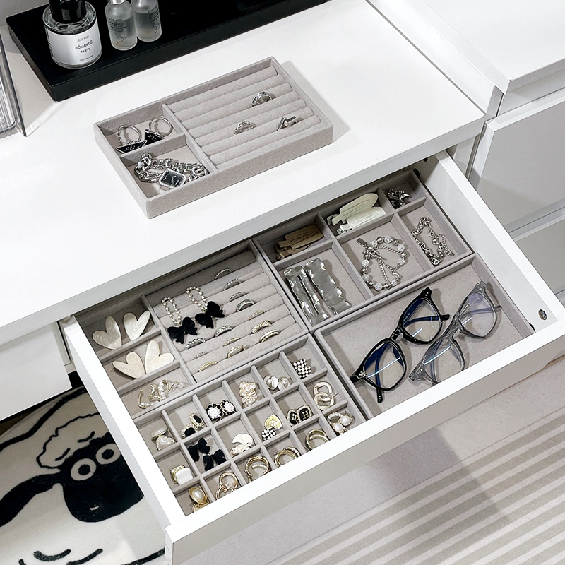 速发栋哈绒布盘屉首饰收纳抽梳妆台饰品手镯项链展示盒内隔托层盘