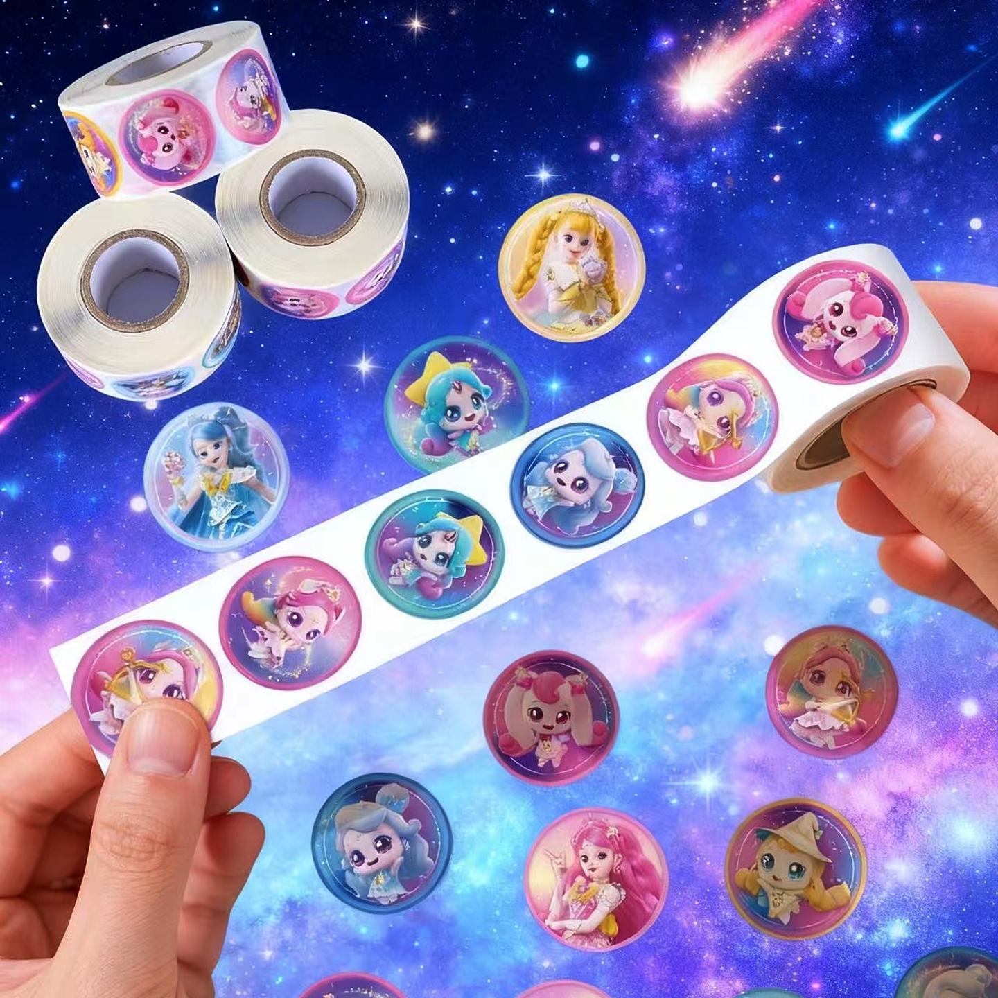 闪耀流星卷卷贴奇妙萌可卡通贴纸