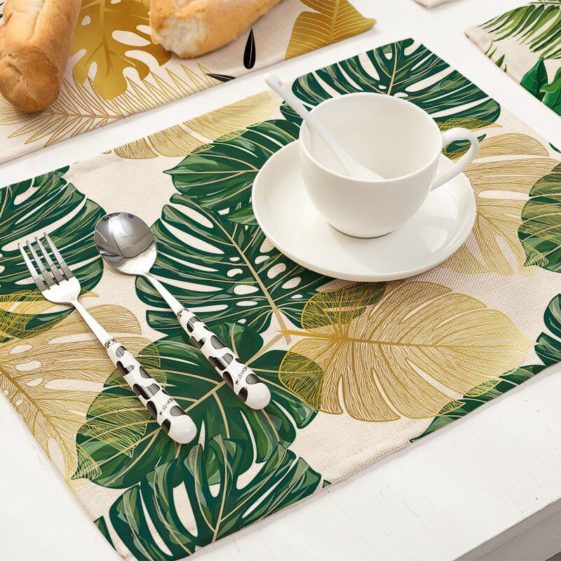 极速32x4d2cm Green Tropical Leaves Kitchen Mat Golden Print