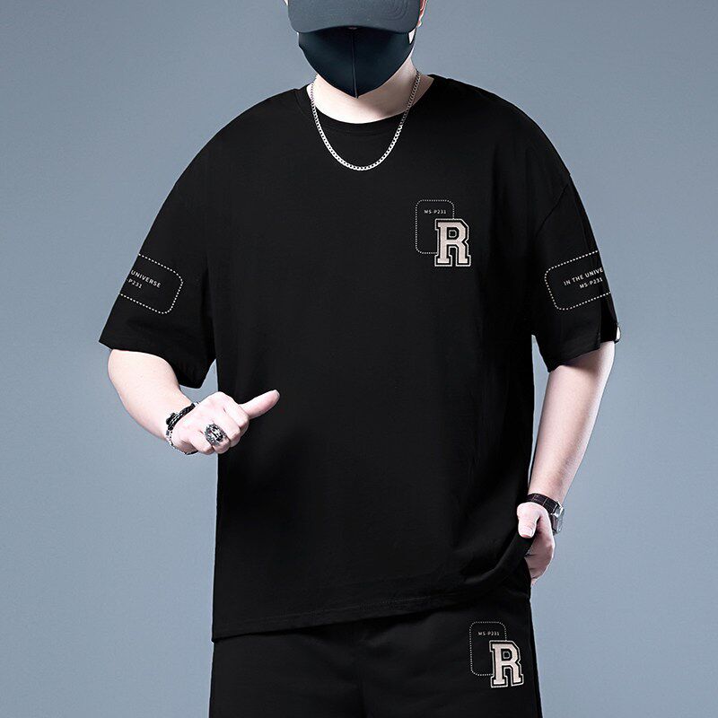 新品大码短袖t恤男夏季宽松加肥加大男士肥佬半袖V胖子男装潮流上