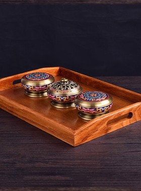 极速佛具黄铜戒定j真香拈香套装寺庙用品珐琅彩檀香炉托盘香粉盅