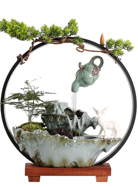 极速流水生财摆h件办公室假山喷泉循环家居招财客厅桌面开业乔迁