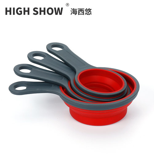 新品60ml80ml125ml250ml可折叠硅胶量杯烘焙Q量勺套装量杯厨房烘