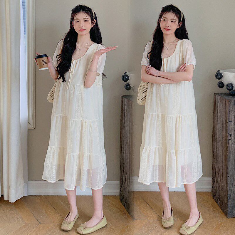 新品小清新孕妇连衣裙夏装新w款宽松遮肚孕妇装V领洋气孕期网红裙