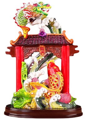 新品鲤鱼跃龙门摆件m年年有鱼家居办公室装饰工艺品摆设乔迁送学