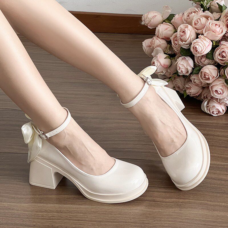 新品白色小个子粗跟高跟鞋女婚y鞋婚礼主婚纱神器增高玛丽珍新娘
