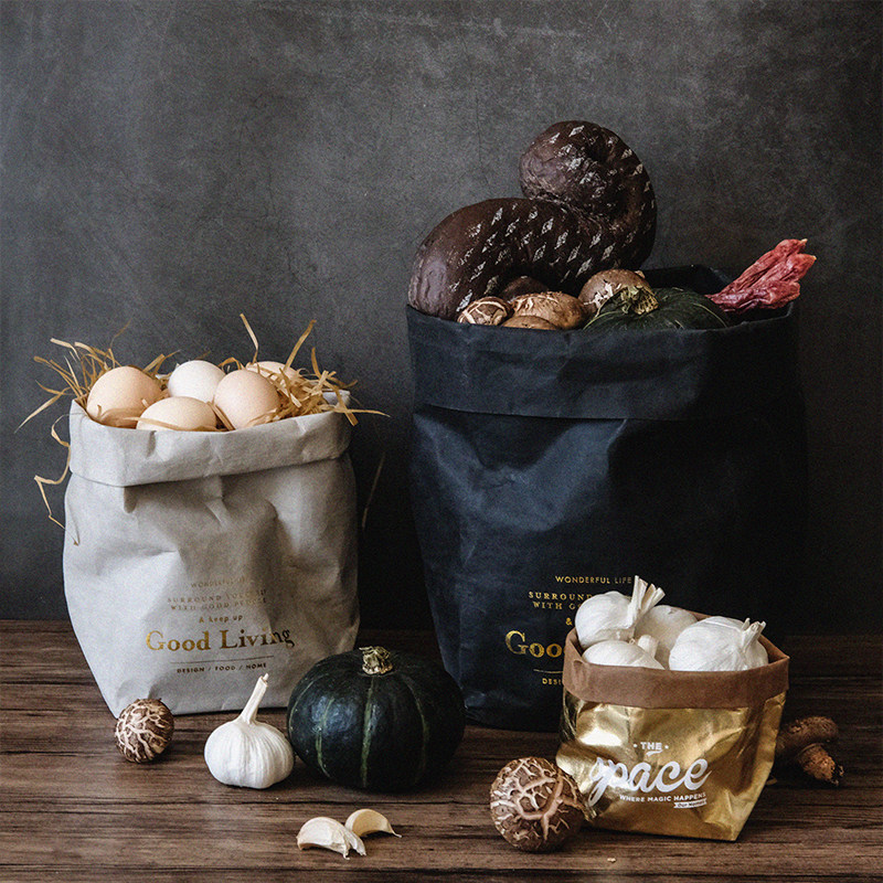 新品牛皮纸袋injs风欧花盆袋盆栽可水洗收纳袋储物袋摄影拍照盆景