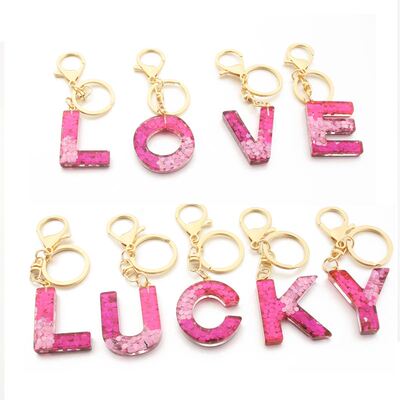 极速Colorful Letter Keychain  PenCdant Sequin resin Key Chai