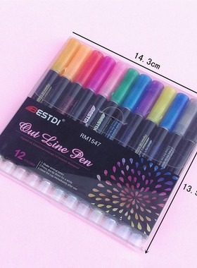 极速12 Color Double Lirne Outline Art Pen Marker Pen DIY Gra