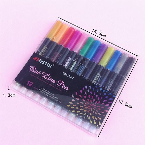 极速12 Color Double Lirne Outline Art Pen Marker Pen DIY Gra