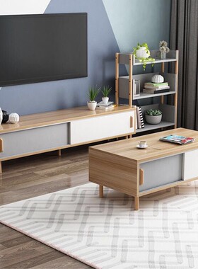 极速Nordic wooden TV cabinet living room simple tea tYable s