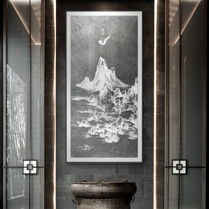 速发紫气东来风景玄关浮雕壁画立体装饰画新中式酒店餐厅书房禅意图片