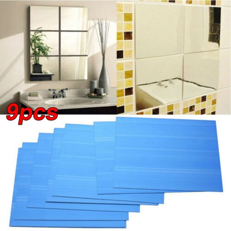 极速9Pcs Mirror Wall Sticker 1z5CM Acrylic Square Mirror Til