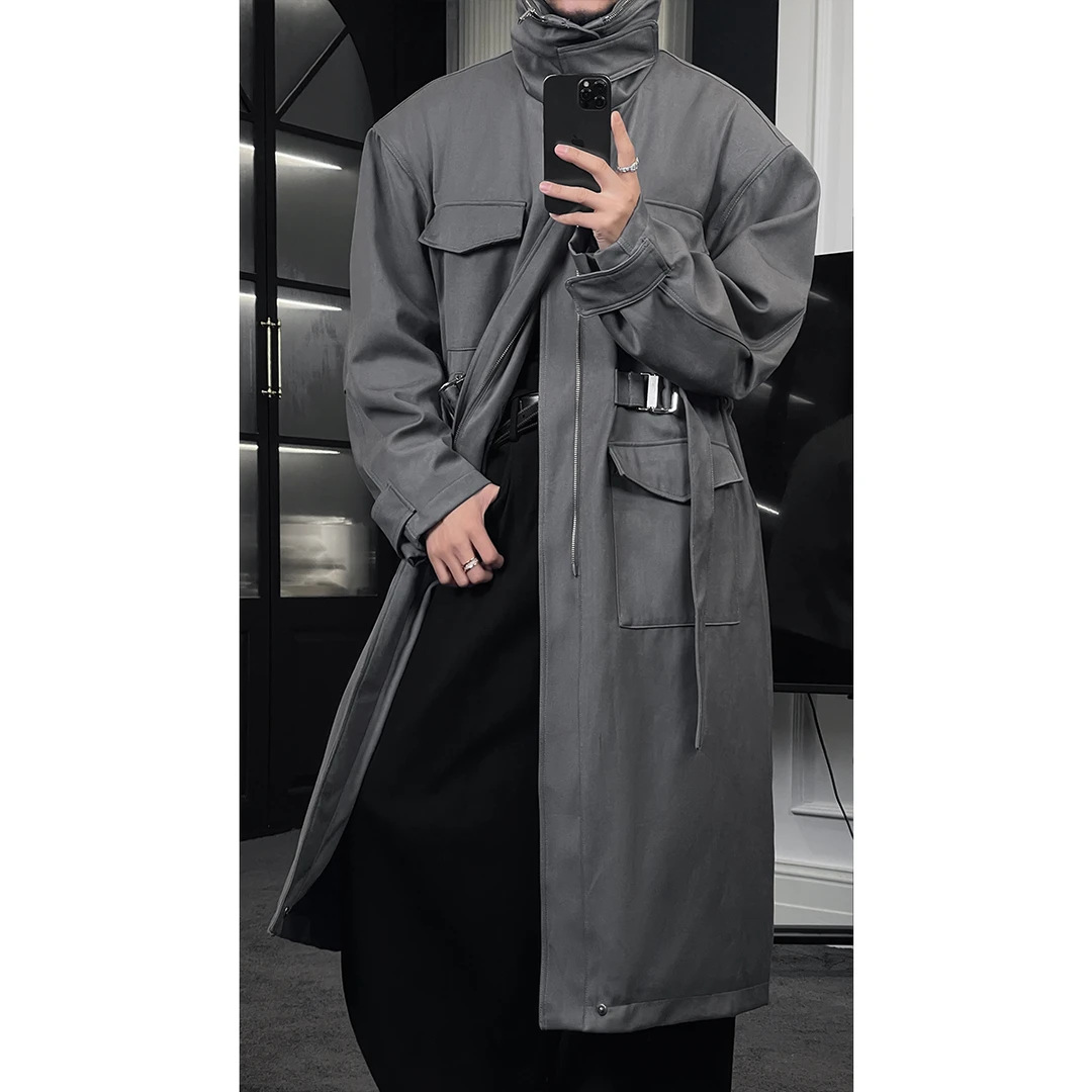 龙叨叨秋季新款潮流复古通勤风猎装高级感百搭长款宽领风衣外套