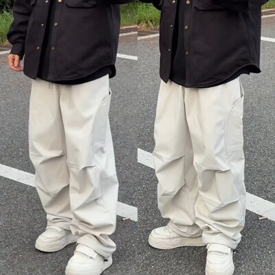 XDZZ二狗25ss秋季加绒美式褶皱冲锋裤男宽松直筒休闲工装裤F1799