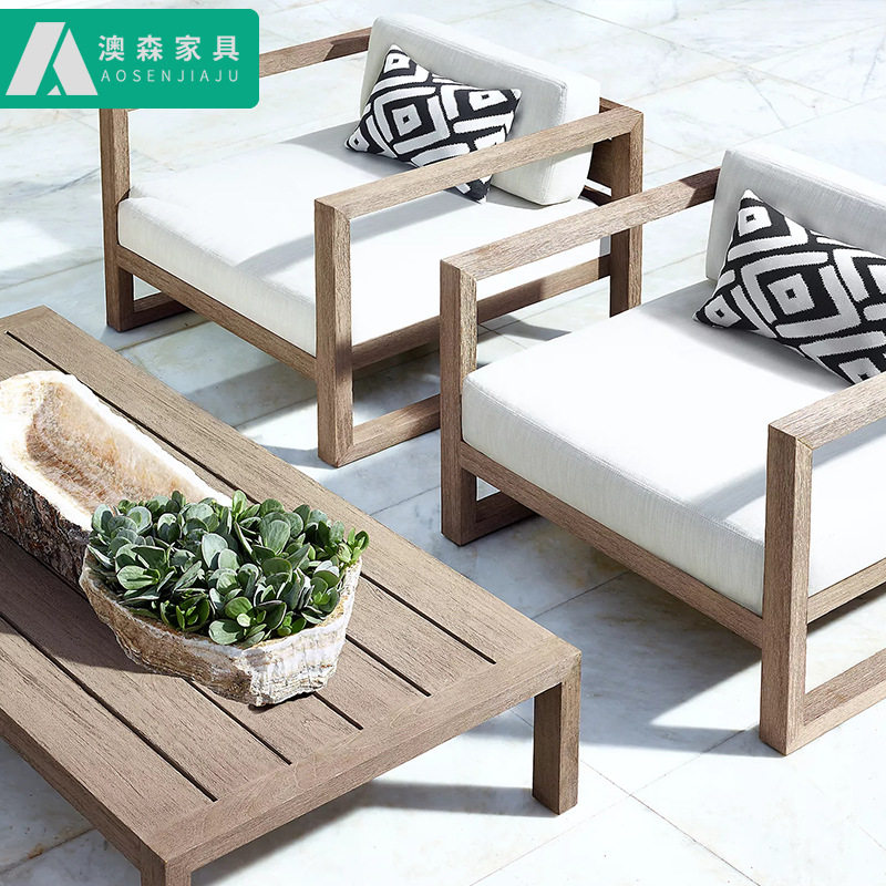 柚木户外沙发组合庭院露天别墅阳台休闲实木沙发茶几样板房家具椅