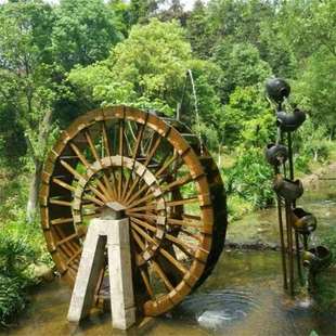 山东临沂无穷大水乡景观装置艺术水车风力脚踏龙骨钢结构水车