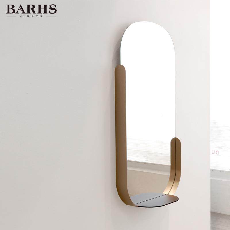 设计师款轻奢家居卫生间装饰镜挂墙镜子浴室镜椭圆带层架置物架