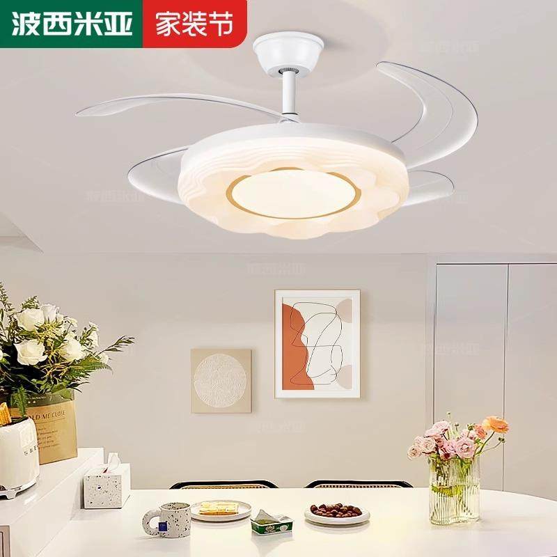 风扇灯餐厅新款出口一体吊扇灯法式奶油风中山灯具隐形客厅电扇灯