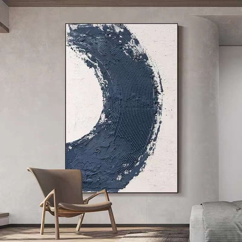 手绘油画大幅立体肌理装饰画现代简约蓝色客厅挂画抽象赤贫风手工图片