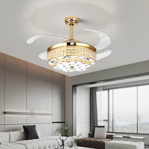 水晶风扇灯家用客厅餐厅吊灯带电扇一体2025新款轻奢隐形吊扇灯具