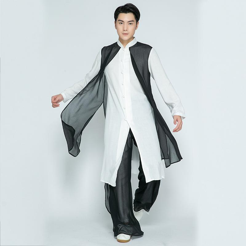 武农春季棉麻太极服成人武术练功服国风中长款披纱套装