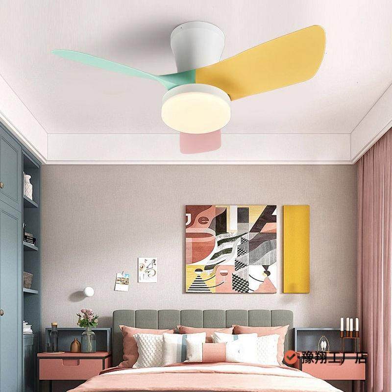 儿童房风扇灯现代北欧卧室简约吸顶灯家用卡通房间餐厅静音一体