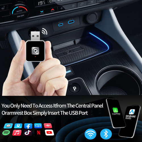 跨境便携式USB安卓盒子有线转无线安装auto车载carplay导航盒子