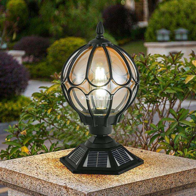 太阳能LED户外庭院大门柱子灯欧式围墙圆型灯别墅花园防水防锈