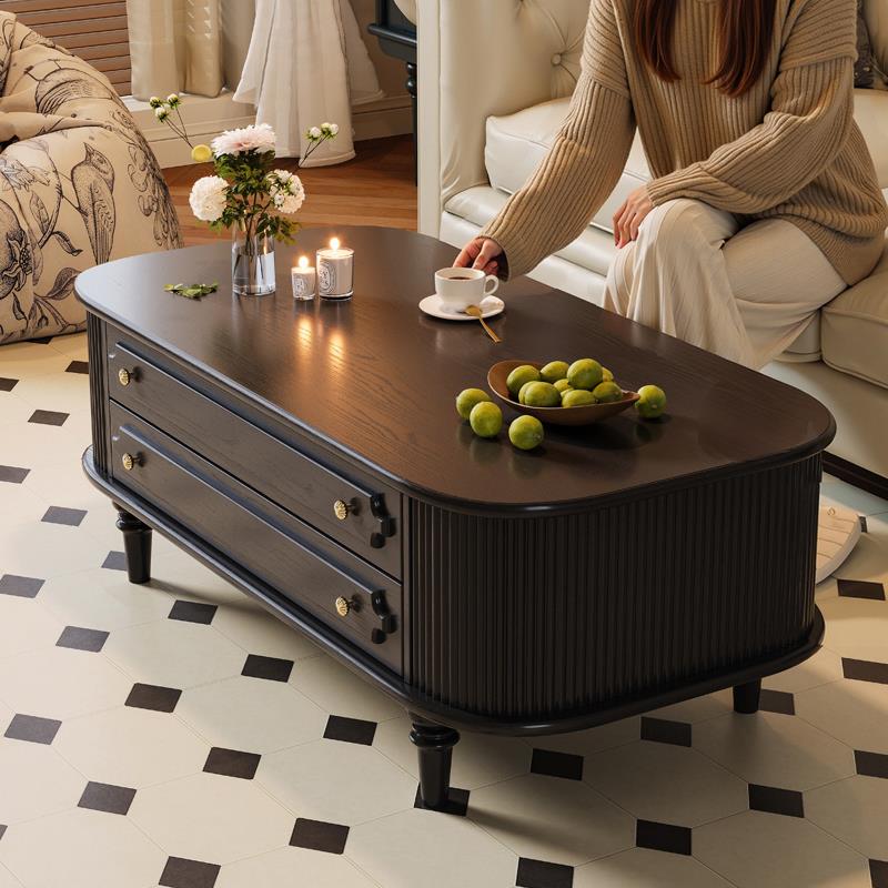 法式复古实木茶几客厅家用小户型2025茶桌子高端美式中古沙发边几