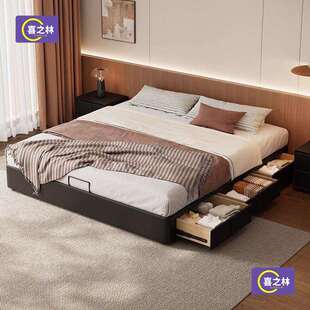 简约主卧储物床无靠背双人床意式极简无床头床黑色小户型网红新款