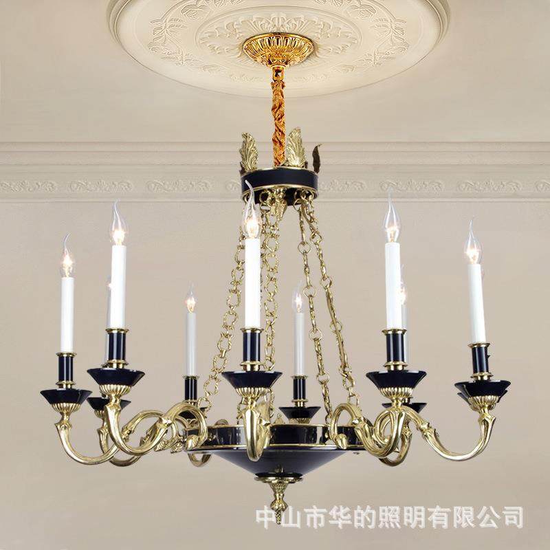 法式全铜蜡烛吊灯古典大气客厅餐厅卧室灯欧式别墅复式楼书房灯具