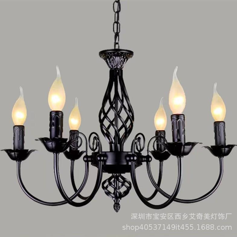 美式复古婚庆吊灯创意蜡烛灯黑色简欧仿古灯卧室灯铁艺工业风