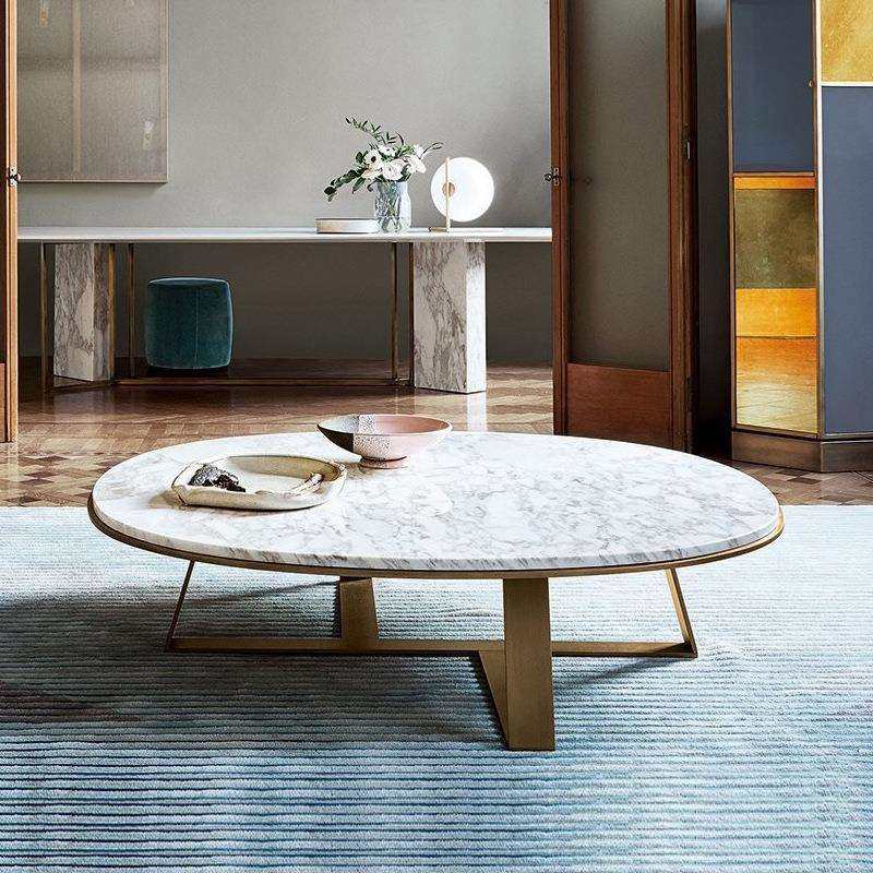北欧大理石茶几简约现代圆形茶几设计师不锈钢镀金客厅茶几边几