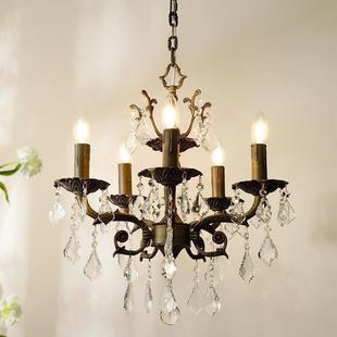 铜材发式吊灯美式轻奢客厅吊灯蜡烛水晶房间灯主卧室灯复古餐厅灯