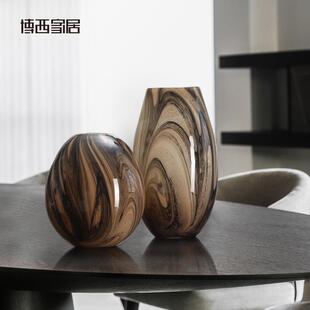 博西家居新中式大肚玻璃花瓶摆件设计师复古花纹花器软装饰品
