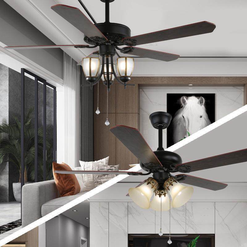 复古美式吊扇灯家用静音大风力餐厅卧室简约客厅一体带电风扇吊灯