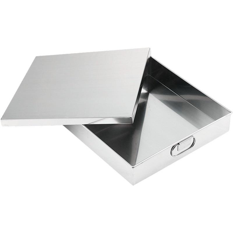 不锈钢收纳盒正方形保鲜盒整理盒抽屉储物盒四方9寸方盆带盖