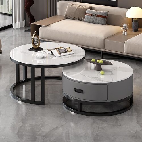 意式圆形岩板高级茶桌茶几家用小户型客厅现代简约轻奢桌子组合