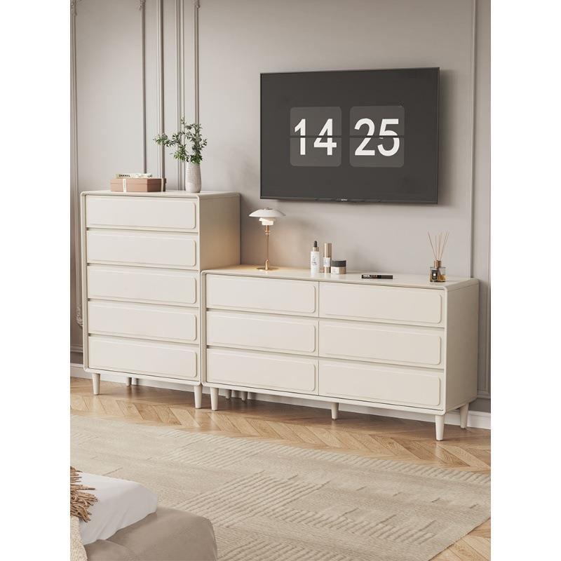 奶油风梳妆台斗柜一体卧室简约现代化妆柜可伸缩化妆桌书桌收纳柜