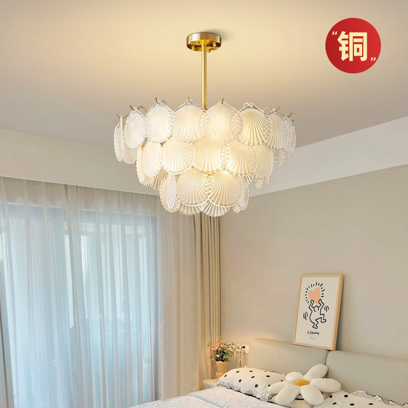 全铜法式中古美式复古客厅吊灯奶油简约轻奢极简创意卧室全屋灯具
